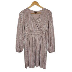 Zunie Girls Metallic Pleated Surplice Dress Long Sleeve Rose Gold Size 16